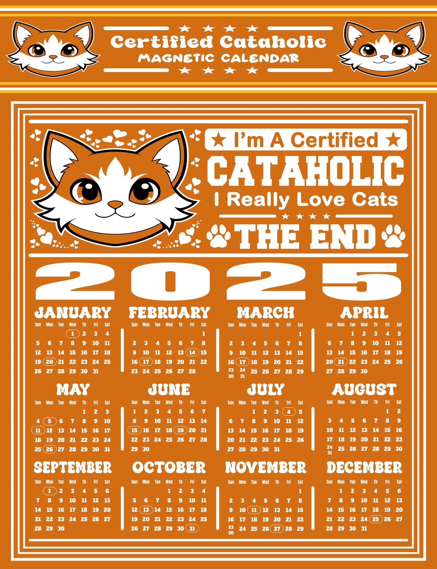 Certified Cataholic Magnetic Calendar