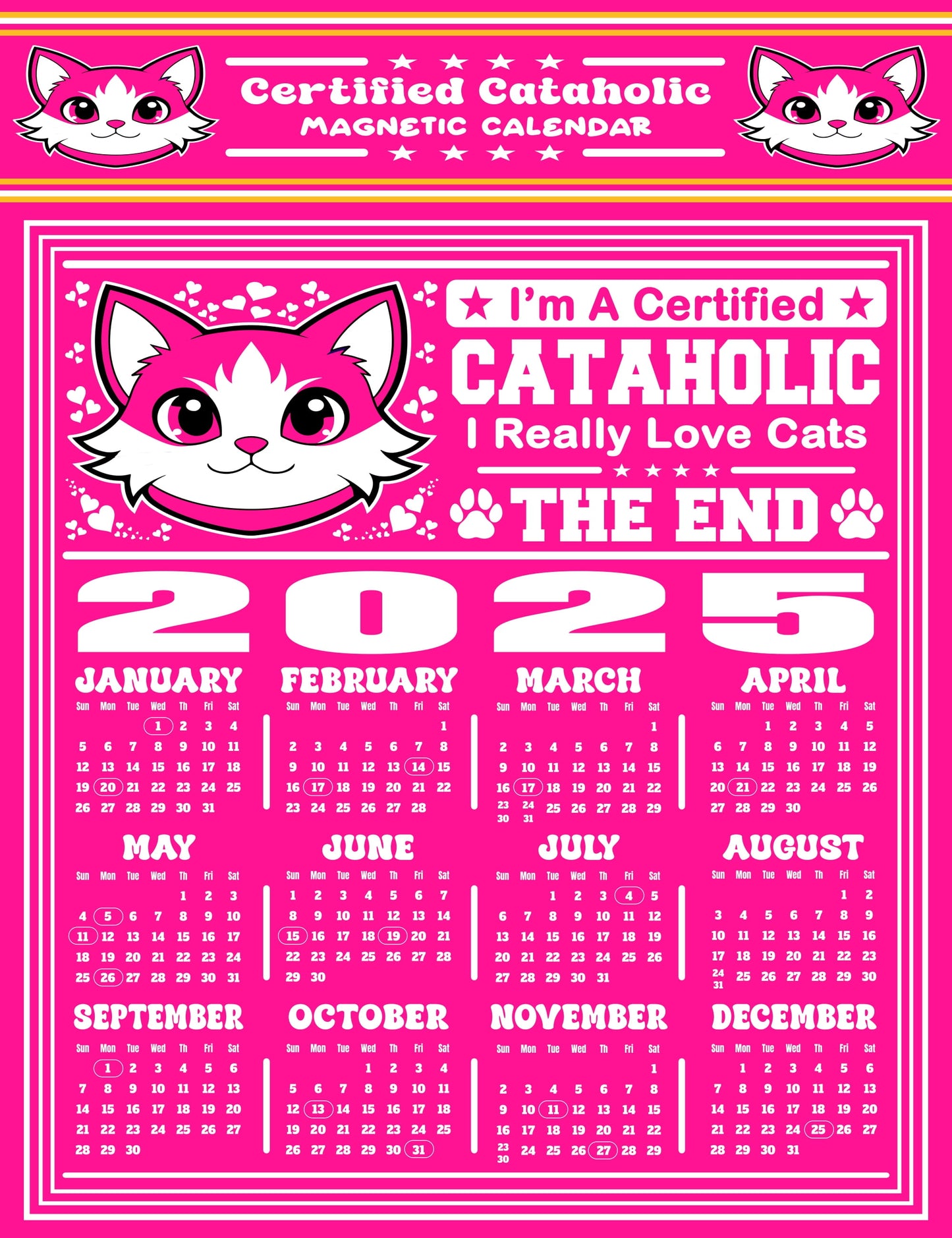 Certified Cataholic Magnetic Calendar