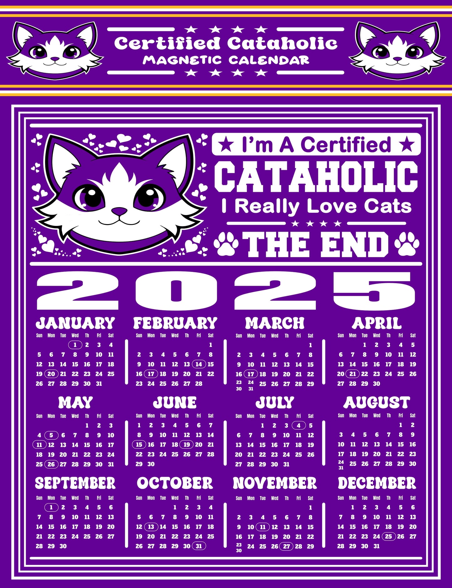 Certified Cataholic Magnetic Calendar